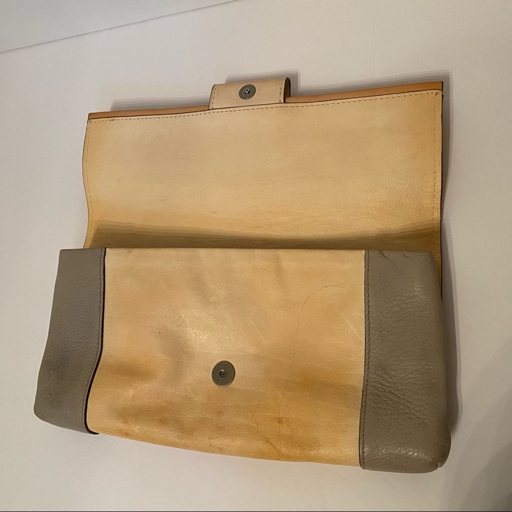 REED KRAKOFF BAG CLUTCH TAN CREAM GRAY COLOR BLOCK LEATHER SNAP FLAP LUXURY - Picture 12 of 15